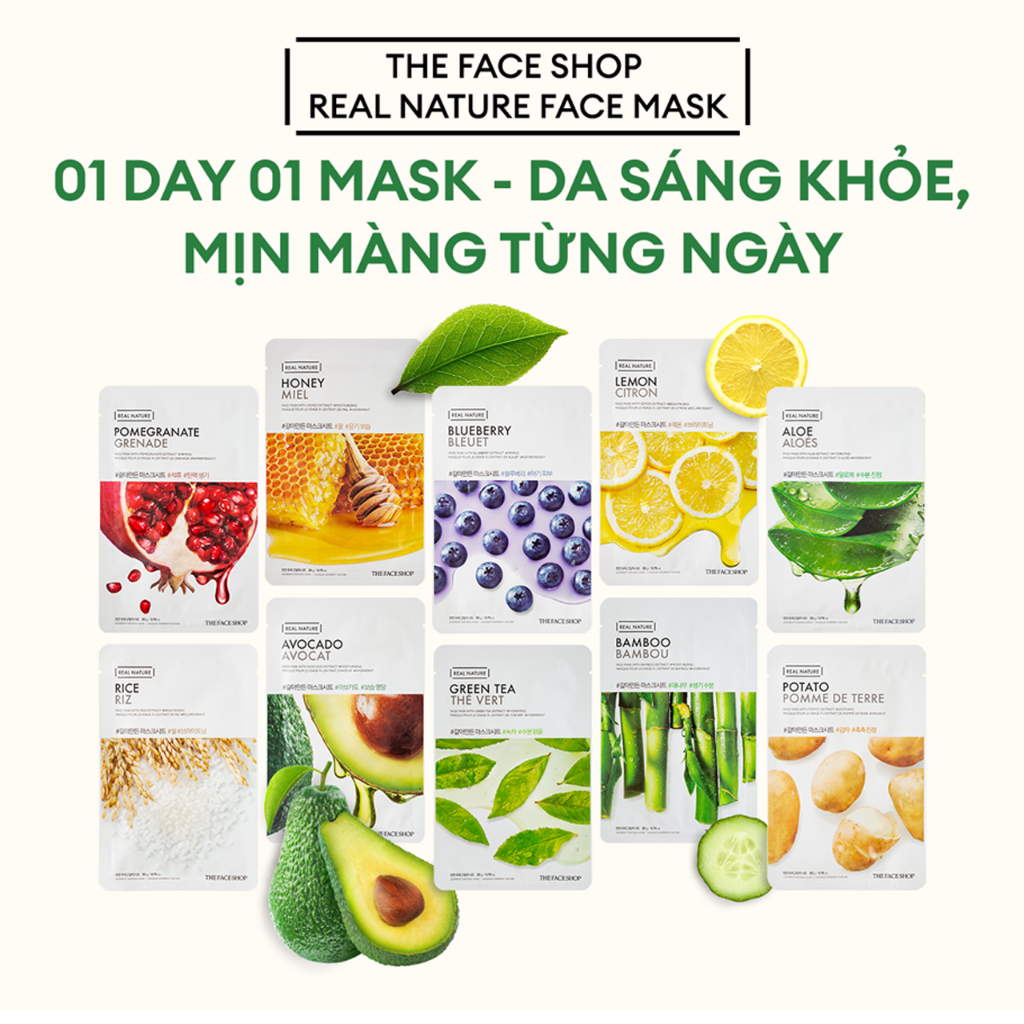 Ảnh Set 30 Mặt Nạ Real Nature THE FACE SHOP Dưỡng Ẩm 20g (mix nhiều loại) 2