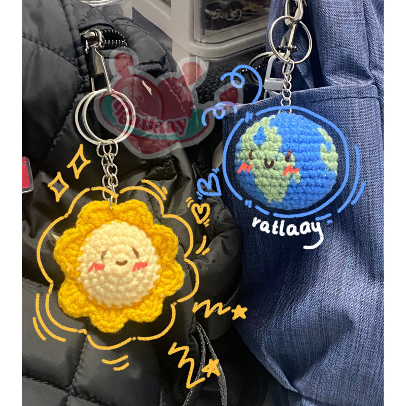[ĐỌC KĨ MÔ TẢ] Móc khoá len handmade Trái Đất và Mặt Trời 🌎🌞