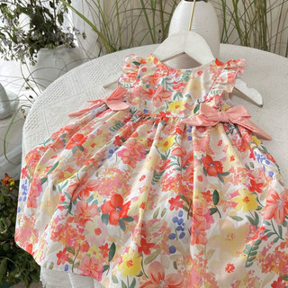 Váy Bé Gái Sát Nách Mùa Hè  BUNNY (8-24kg Hồng Vàng Nơ Eo Chất Cotton Dễ Thương Cho Bé Gái N0102