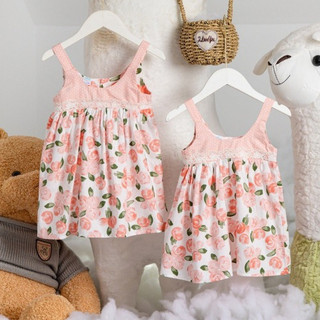 Váy bé gái hai dây hoa hồng 1-6 tuổi  (9-26kg) N011