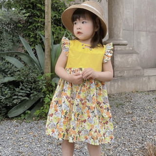 Váy bé gái 1-6 tuổi (9-26kg) sát nách cánh tiên hoa vàng nổi bật N0098