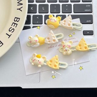 [🔥XƯỞNG SALE SẬP SÀN🔥] Set 2 Kẹp Tóc Hình Phô Mai/ Chuột / Vịt Vàng Sữa Hoạt Hình Dễ Thương K34
