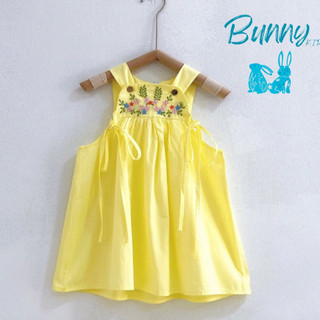Váy bé gái hai dây họa tiết thêu xịn xò trắng kem, vàng cho bé 1-7 tuổi (8-26kg) N0023B