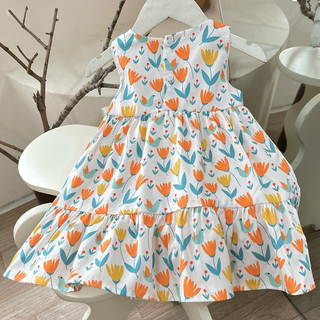 Váy bé gái 1-7 tuổi (9-26kg) sát nách hoa cam nổi bật N0099