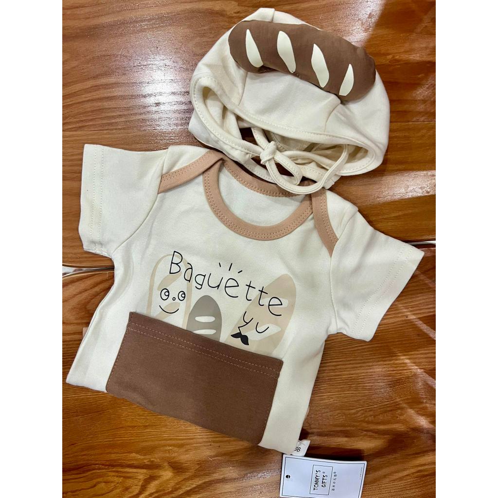 (HÀNG CÓ SẴN) Set bộ body dài tay, ngắn tay cover Bánh Mỳ kèm mũ TẶNG TẤT TRẮNG cho em bé  từ 5-13kg
