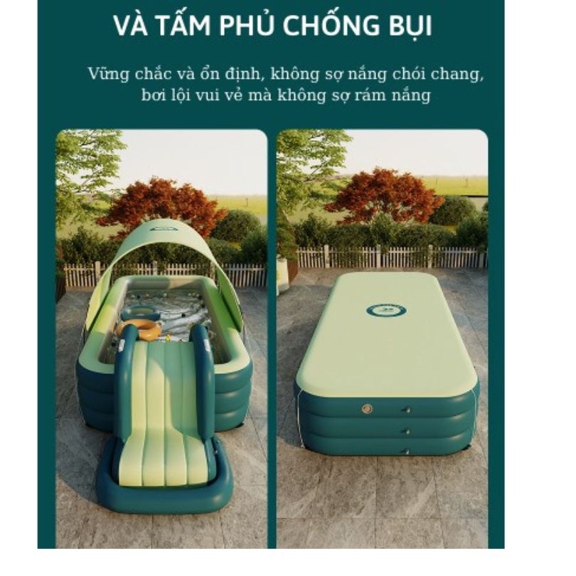[Hàng Loại 1] Bể Bơi Phao Cầu Trượt Có Mái Che Dày Dặn, Bền Bỉ, Đáy Chống Trượt An Toàn Cho Bé, Tặng Bơm Điện