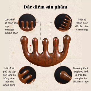 Lược Gỗ Đàn Hương Massage Da Đầu Bấm Huyệt Cổ Vai Gáy | Massage Mặt Thái Dương Dưỡng Sinh Thư Giãn