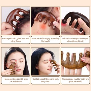 Lược Gỗ Đàn Hương Massage Da Đầu Bấm Huyệt Cổ Vai Gáy | Massage Mặt Thái Dương Dưỡng Sinh Thư Giãn