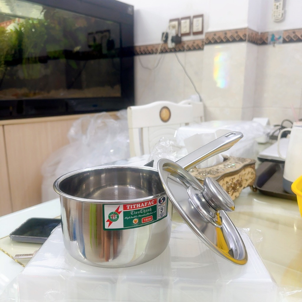 Quánh inox TITHAFAC có kèm nắp size từ 14cm-18cm dùng được mọi loại bếp - Quánh nồi inox kèm nắp