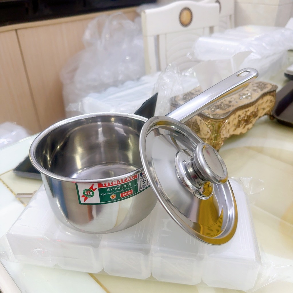 Quánh inox TITHAFAC có kèm nắp size từ 14cm-18cm dùng được mọi loại bếp - Quánh nồi inox kèm nắp