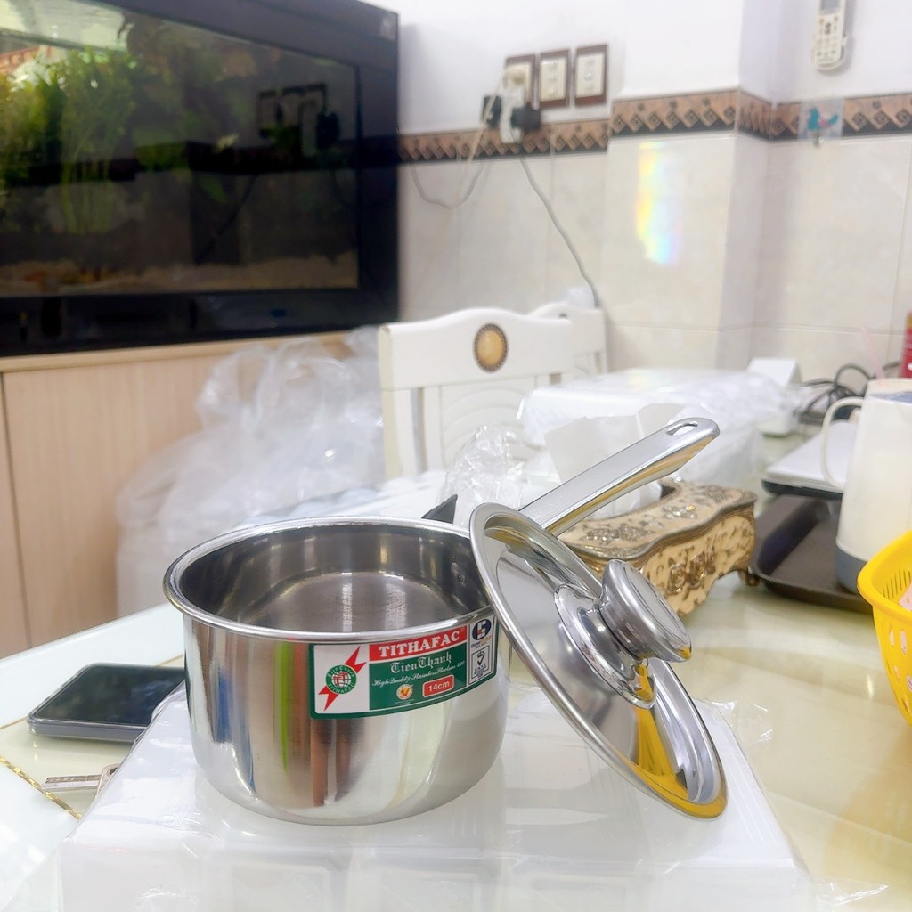 Quánh inox TITHAFAC có kèm nắp size từ 14cm-18cm dùng được mọi loại bếp - Quánh nồi inox kèm nắp