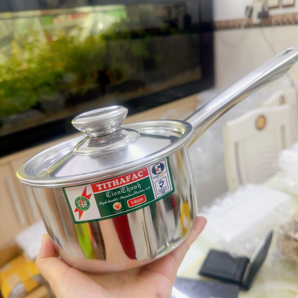 Quánh inox TITHAFAC có kèm nắp size từ 14cm-18cm dùng được mọi loại bếp - Quánh nồi inox kèm nắp