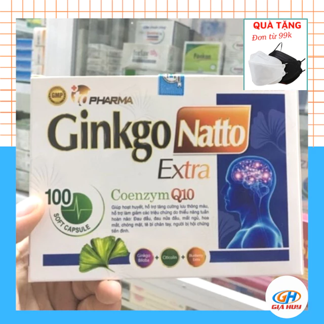 Bổ não Ginkgo Natto Extra Coenzym Q10 Trắng hộp 100 viên nang mềm, tăng cường tuần hoàn não