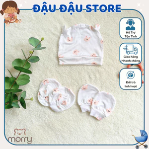 Mũ Bao Tay Bao Chân size 0- 3 tháng Morry Cho Bé - Thun Lạnh mềm mịn, thoáng mát co giãn in họa tiết