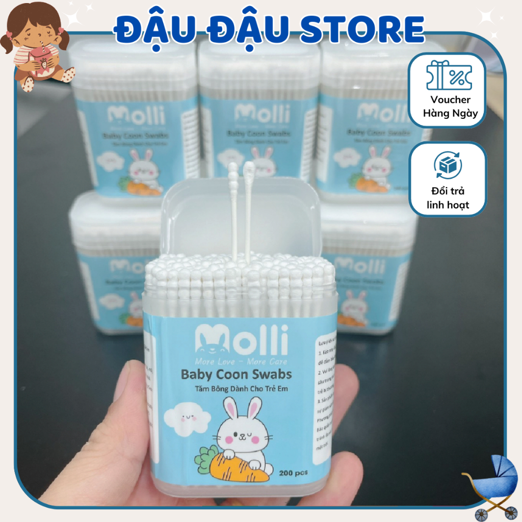 Tăm Bông Molli Chất Liệu An Toàn Sử Dụng Dễ Dàng Tiện Lợi Cho Mẹ Và Bé Đậu Đậu Store