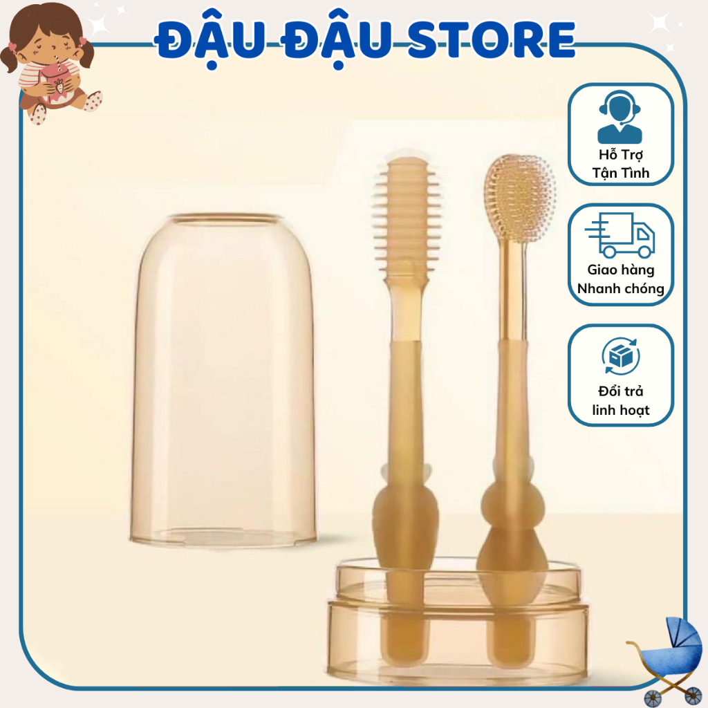 Bộ Bàn Chải Silicon Cho Bé + Rơ Lưỡi Mềm Mịn Chống Tưa Lưỡi Nấm Lưỡi Cho Bé 0 - 24 tháng Đậu Đậu Store