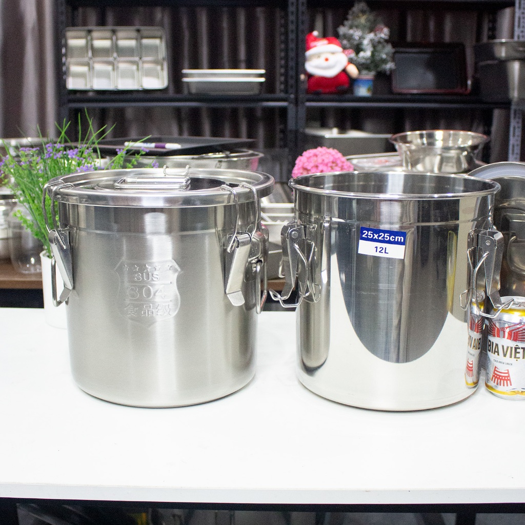 Xô inox 304 12L- nồi inox 25x25cm có nắp chống tràn | Shopee Việt Nam