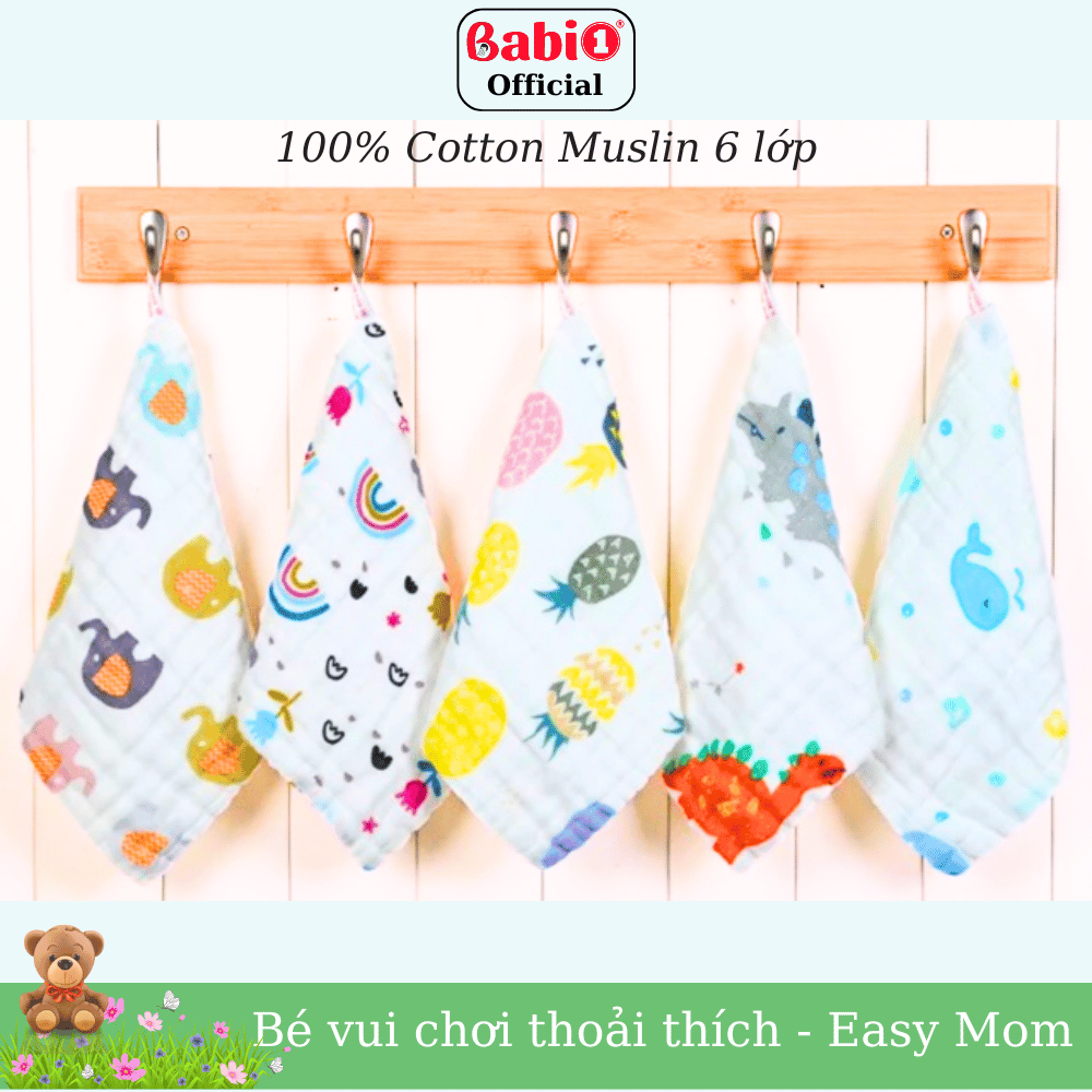 Khăn Sữa Xô Nhăn Babi 1 Cấu Tạo 6 Lớp Cotton Muslin Siêu Thấm Hút