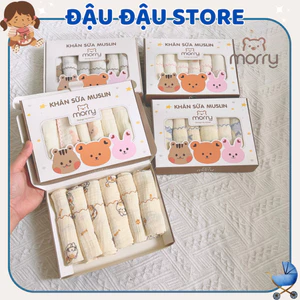 Khăn sữa xô Muslin Morry cho bé 2 lớp cao cấp, mềm mại và an toàn cho da bé - KT 30x30cm Đậu Đậu Store (HỘP 06 KHĂN)