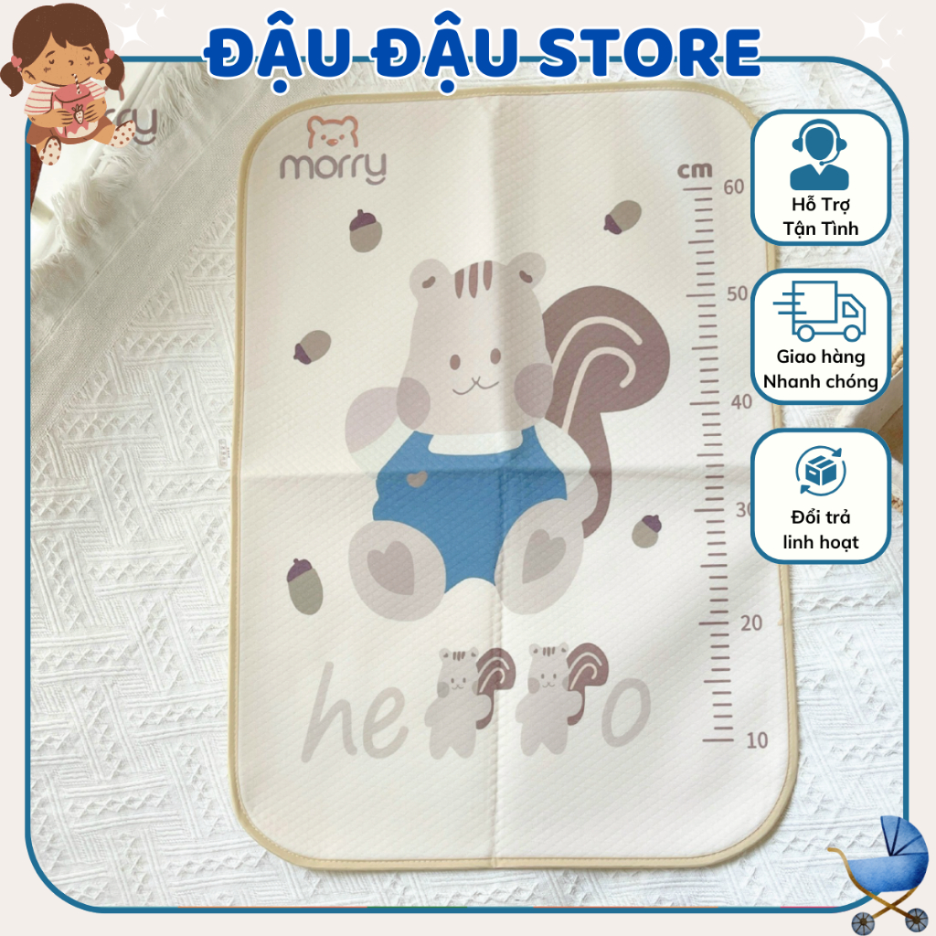 Miếng Lót chống thấm 4D MORRY cho bé sơ sinh thoáng khí, êm ái - in thước đo chiều cao(50x70cm) Đậu Đậu Store