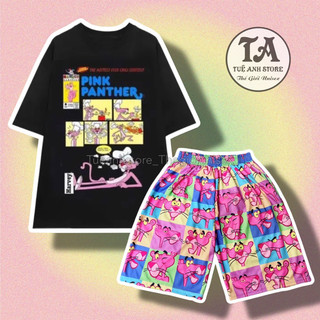 Set bộ đùii Báo Hồng cotton quần áo hoạt hình hoạ tiết đáng yêu - Bộ mặc nhà Cartoon form rộng Unisex nam nữ TUEANHSTORE