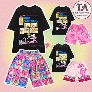 Set bộ đùii Báo Hồng cotton quần áo hoạt hình hoạ tiết đáng yêu - Bộ mặc nhà Cartoon form rộng Unisex nam nữ TUEANHSTORE