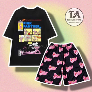 Set bộ đùii Báo Hồng cotton quần áo hoạt hình hoạ tiết đáng yêu - Bộ mặc nhà Cartoon form rộng Unisex nam nữ TUEANHSTORE
