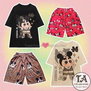 Set bộ đùi Chuột Mickey cotton quần áo hoạt hình hoạ tiết đáng yêu Mặc nhóm Bộ mặc nhà Cartoon form rộng Unisex nam nữ