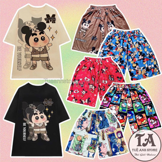Set bộ đùi Chuột Mickey cotton quần áo hoạt hình hoạ tiết đáng yêu Mặc nhóm Bộ mặc nhà Cartoon form rộng Unisex nam nữ