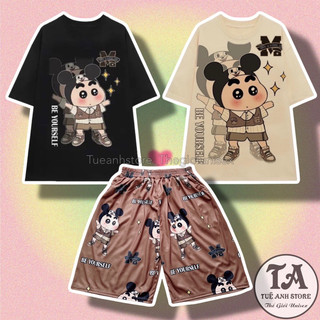 Set bộ đùi Chuột Mickey cotton quần áo hoạt hình hoạ tiết đáng yêu Mặc nhóm Bộ mặc nhà Cartoon form rộng Unisex nam nữ