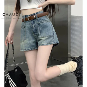 Quần Short Denim Chauzi Lưng Cao Phối Túi Trước Cho Nữ Cao Cấp Phong Cách Thời Trang Hàn Quốc QS247