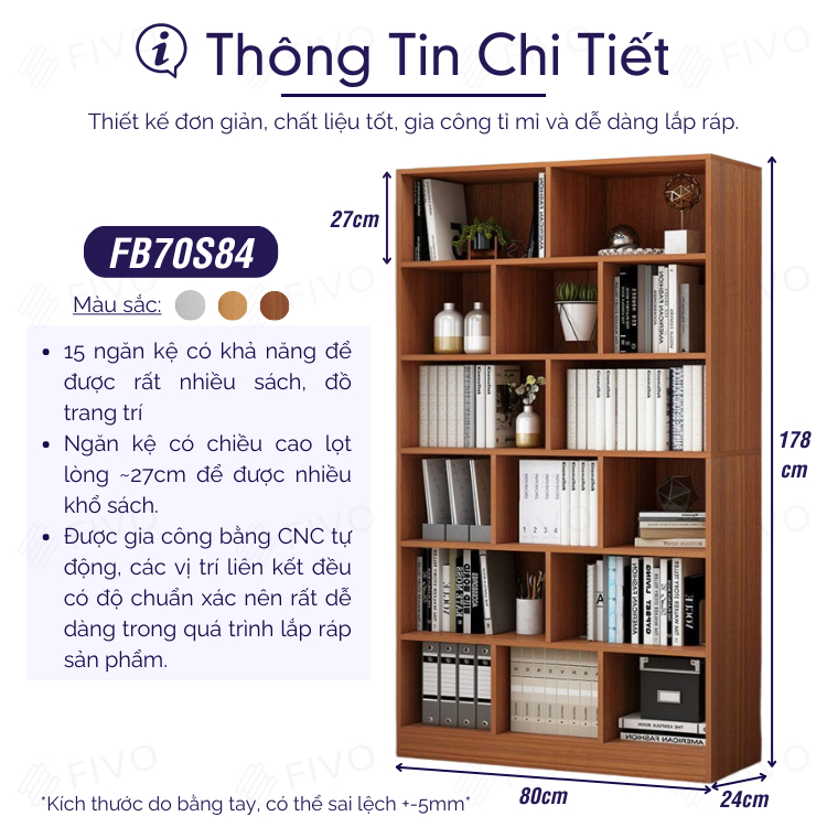 Ảnh Kệ Sách Gỗ Để Sàn Cao Cấp FIVO FB70, Tấm Lưng Dày Dặn, Dễ Dàng Lắp Ráp, Thiết Kế Thanh Lịch 2