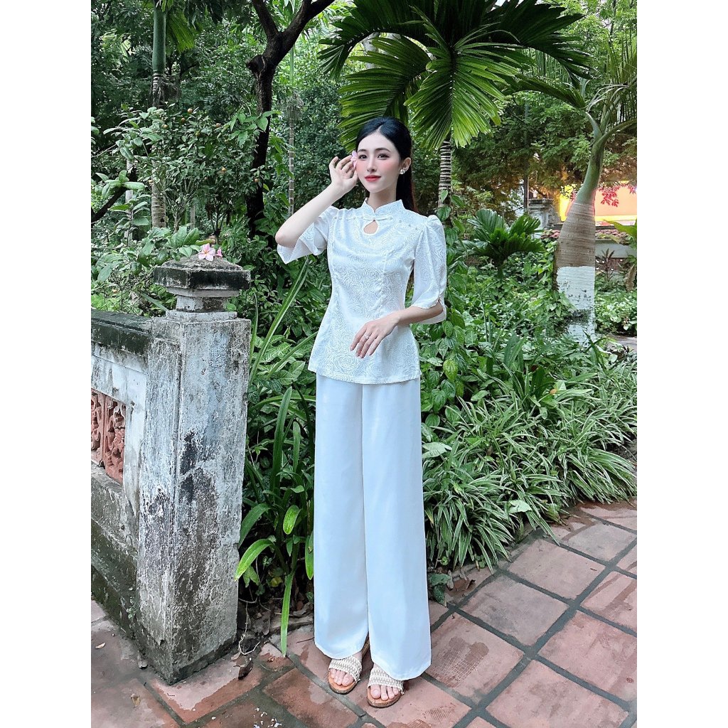 Đồ lam đi chùa nữ bộ pháp phục cổ tàu giọt lệ thêu hoa anh đào mặc đi lễ chùa - Pháp Phục Tịnh Tâm