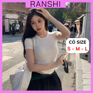 Áo Croptop Tay Ngắn RANSHI Thiết Kế Cổ Tròn Hai Màu Đen Trắng Style Basic Dễ Phối Đồ Chất Thun Tăm Mát - RA218
