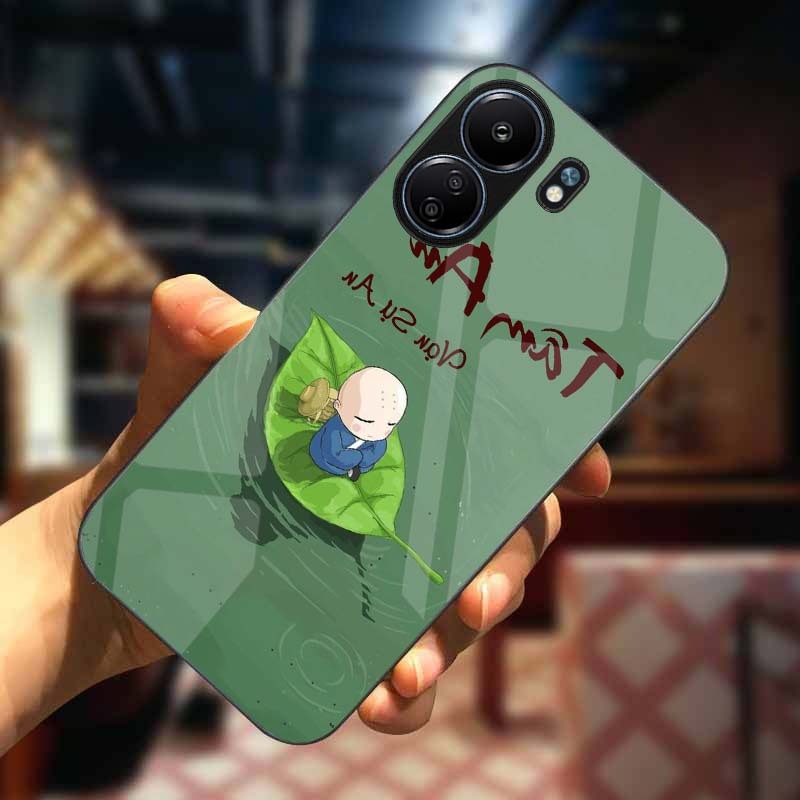 Ốp Lưng XIAOMI REDMI 13C, POCO C65 Mặt Lưng Kính Cường Lực In 3D Cao Cấp