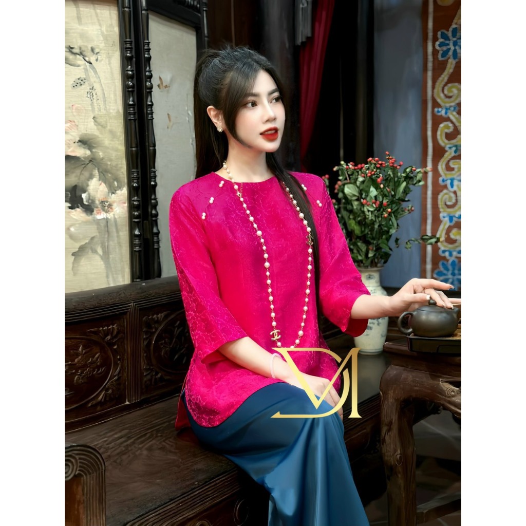 Mã áo lẻ - Đồ lam đi chùa nữ bộ pháp phục cổ tròn vạt xuông mặc đi lễ chùa