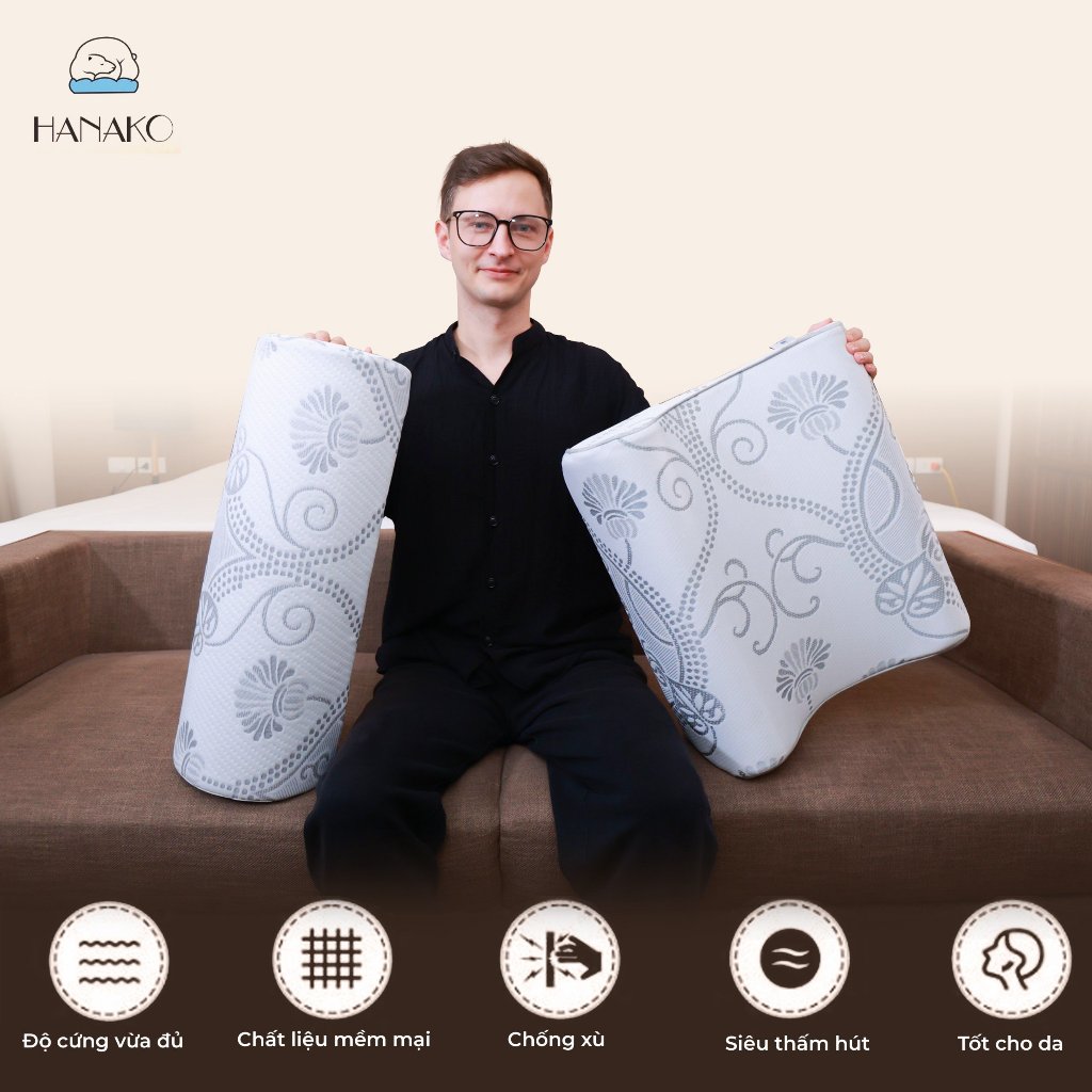 Vỏ gối combo gối cổ và gối lưng thay thế HANAKO chống thoái hóa đốt sống cổ và thoát vị đĩa đệm