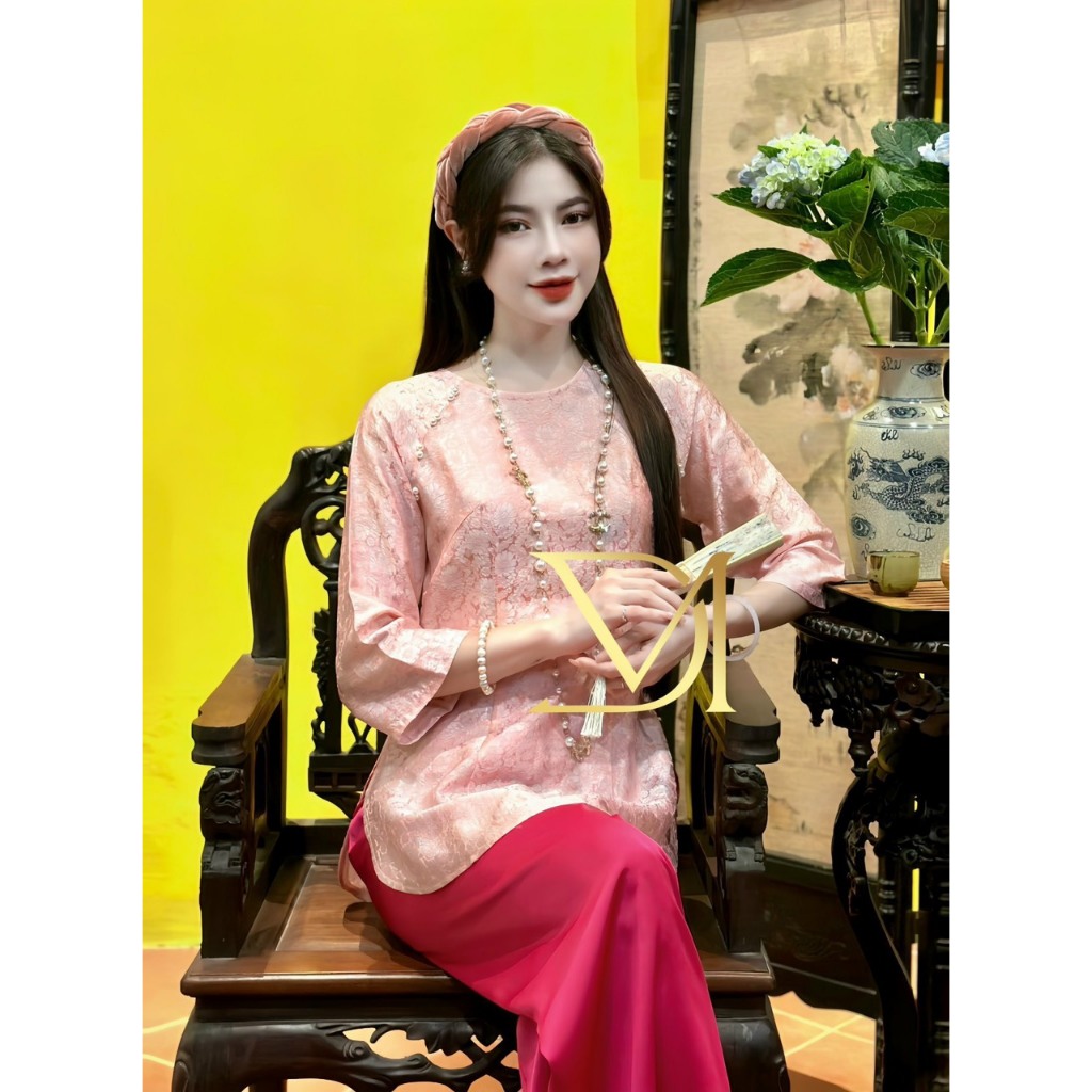 Mã áo lẻ - Đồ lam đi chùa nữ bộ pháp phục cổ tròn vạt xuông mặc đi lễ chùa