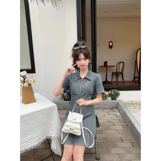 Váy bò dây kéo trước dáng ngắn trên gối xoè phong cách Hàn Quốc, Váy bò co giãn mềm mềm mại có ảnh thật + video