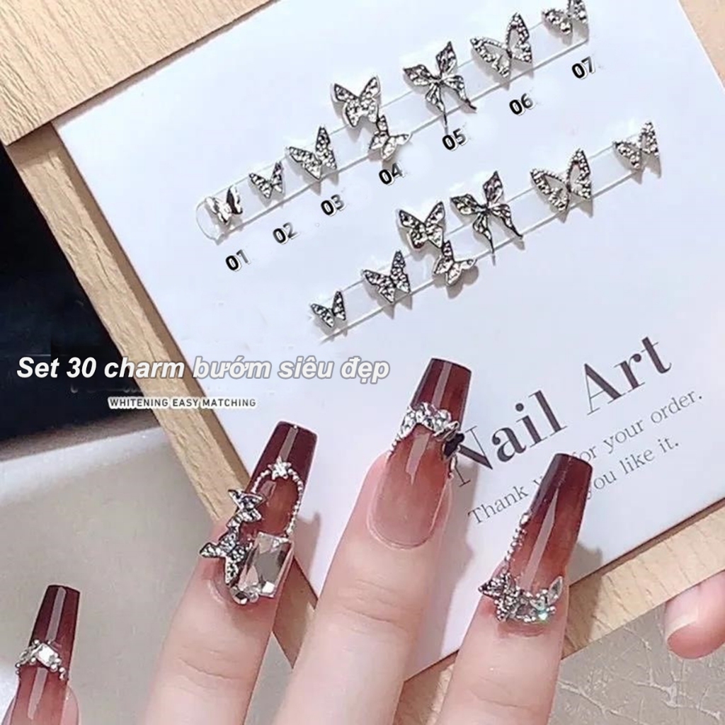 Set 30 charm bướm trang trí móng siêu đẹp