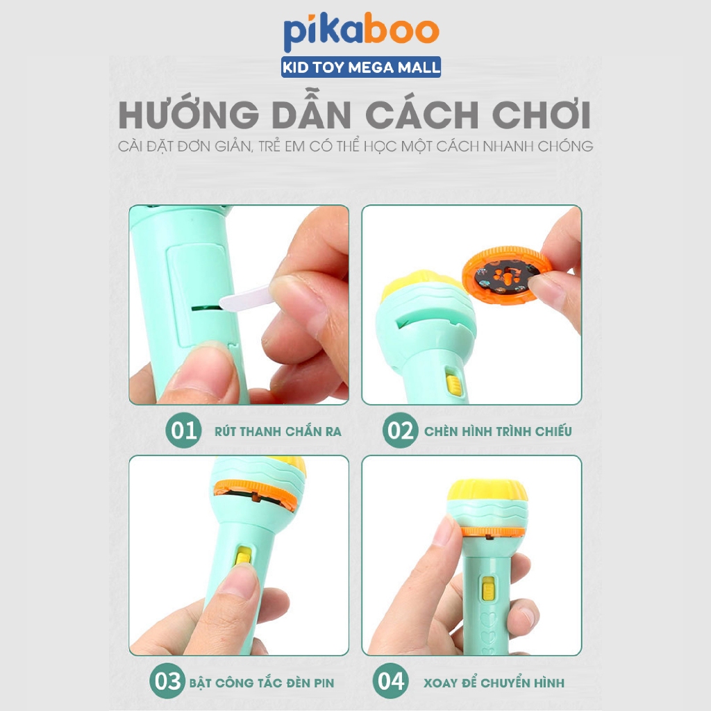 Ảnh Đèn pin chiếu hình Pikaboo 24 hình ngộ nghĩnh đáng yêu gồm hình động vật siêu nhân hoa quả gần gũi 4