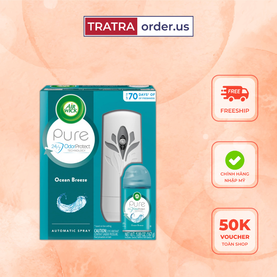 Máy xịt thơm phòng tự động Air Wick, ngát hương 24/7, thời gian xịt lên đến 70 ngày, 250ml