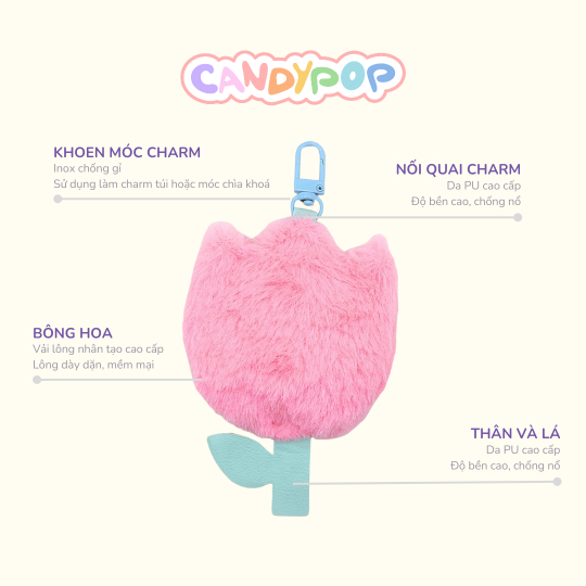 Charm hoa Tulip lông mềm mịn - Móc khóa phụ kiện treo túi xách, ba lô - Quà tặng dễ thương độc đáo
