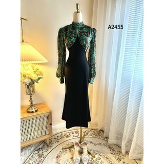 Đầm đuôi cá cati dáng dài khoét cổ 2 lớp phối nền hoa đi tiệc cho các nàng A2455