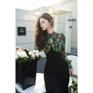 Đầm đuôi cá cati dáng dài khoét cổ 2 lớp phối nền hoa đi tiệc cho các nàng A2455