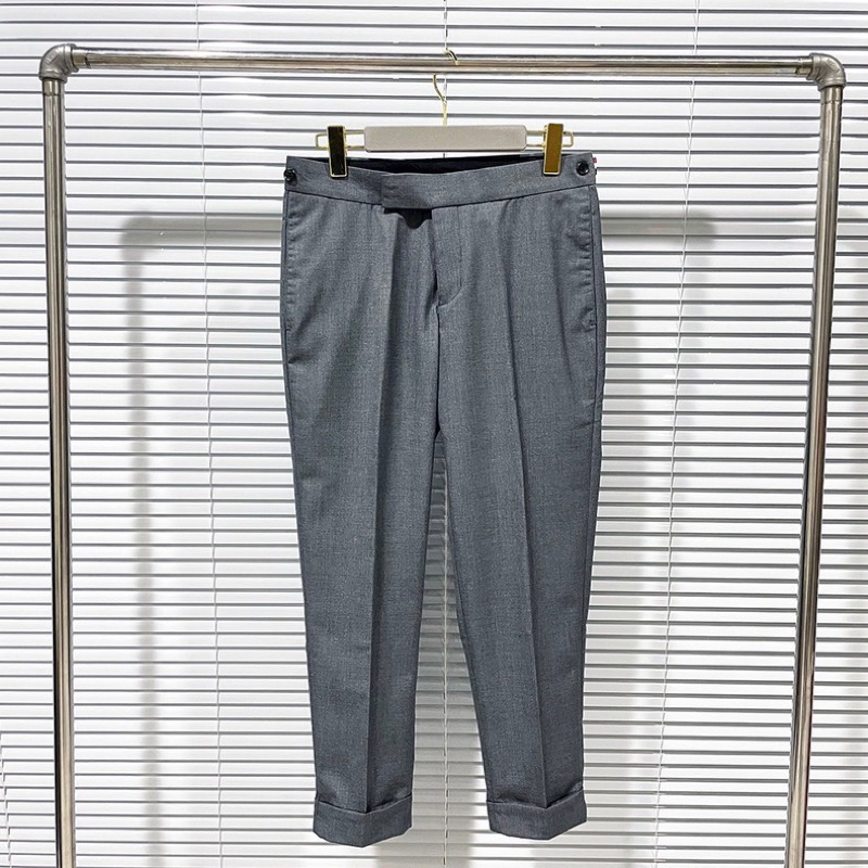 ⚡️[Hight Quality] Quần Âu Th om  Grey Check Leg Trousers - Điểm Nhấn Check Vạch Màu Ở Gấu Và Thân Cao Cấp - TB Qccc