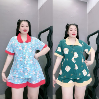 Bộ Đồ Pyjama NHỎ CLOTHING Bigsize Nữ Họa Tiết,Bộ Đồ Ngủ Big Size Chất Liệu Lụa Mặc Mát Dành Cho Các Nàng Mũm Mĩm SET49