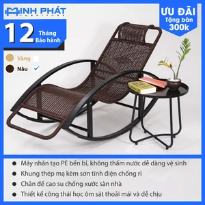 Ghế bập bênh Tanky lưng đan thủ công thiết kế cổ điển, ghế bập bênh người già, ghế bập bênh Minh Phát, ghế ban công