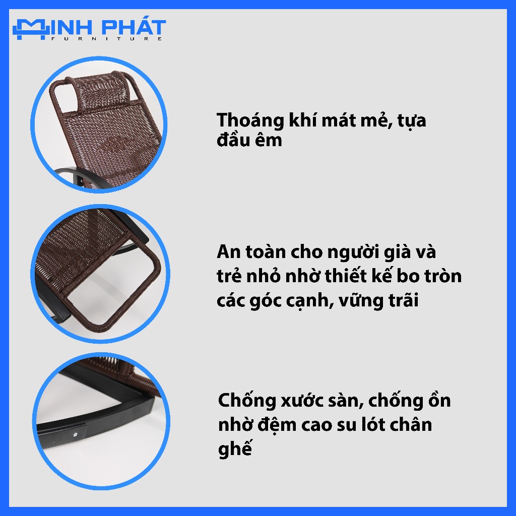 Ghế bập bênh Tanky lưng đan thủ công thiết kế cổ điển, ghế bập bênh người già, ghế bập bênh Minh Phát, ghế ban công