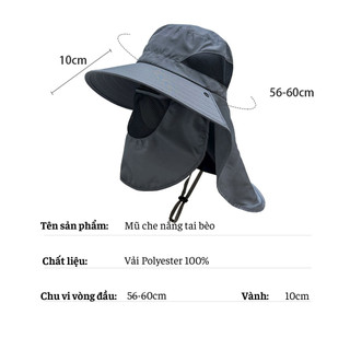 Mũ Tai Bèo, Mũ chống nắng nam vành rộng kèm khẩu trang che cổ, thích hợp câu cá, du lịch, camping dã ngoại.